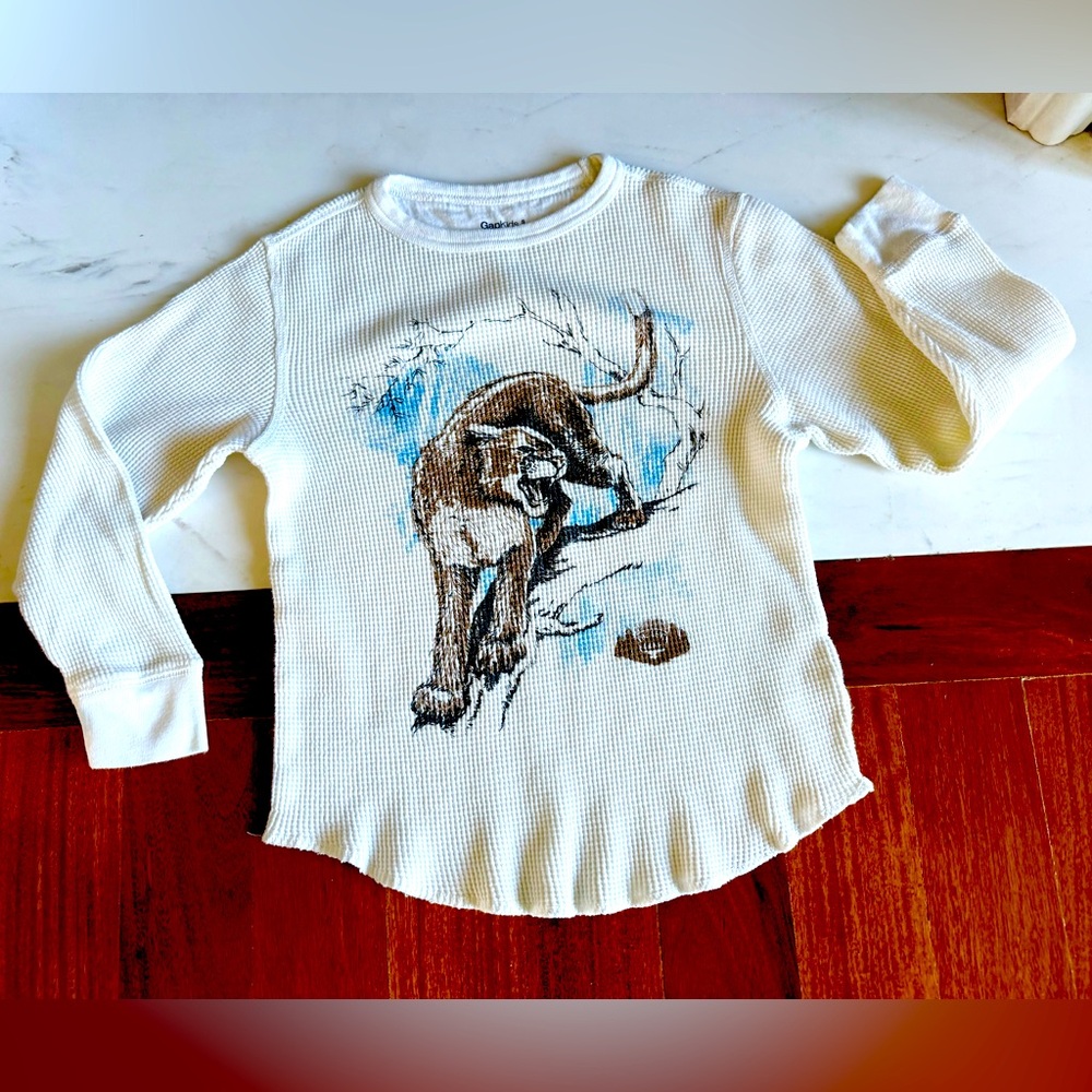 GAP Boys Thermal Top Cream Kids Long Sleeve Shirt with Animal Design Size S 6/7